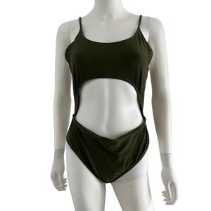 Feager open cut out‎ one piece bathing suit olive green